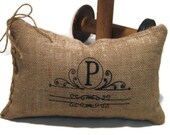 Monogram Burlap Decorative Throw Pillow with insert size 9 inch x 14 inch - Custom Made - Embroidered