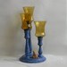 Upcycle Wooden Candelabra - Cottage Chic Candleholder with Amber Glass Domes - Boho Table Centerpiece - Shabby and Chic home Decor