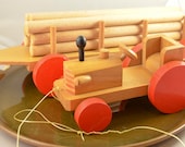 Vintage Wood Toy, Tractor and Logs Set
