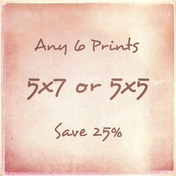 DISCOUNT SET - Any 6 Prints - Six 5x7 or 5x5 Photographs of Your Choice - Save 25%