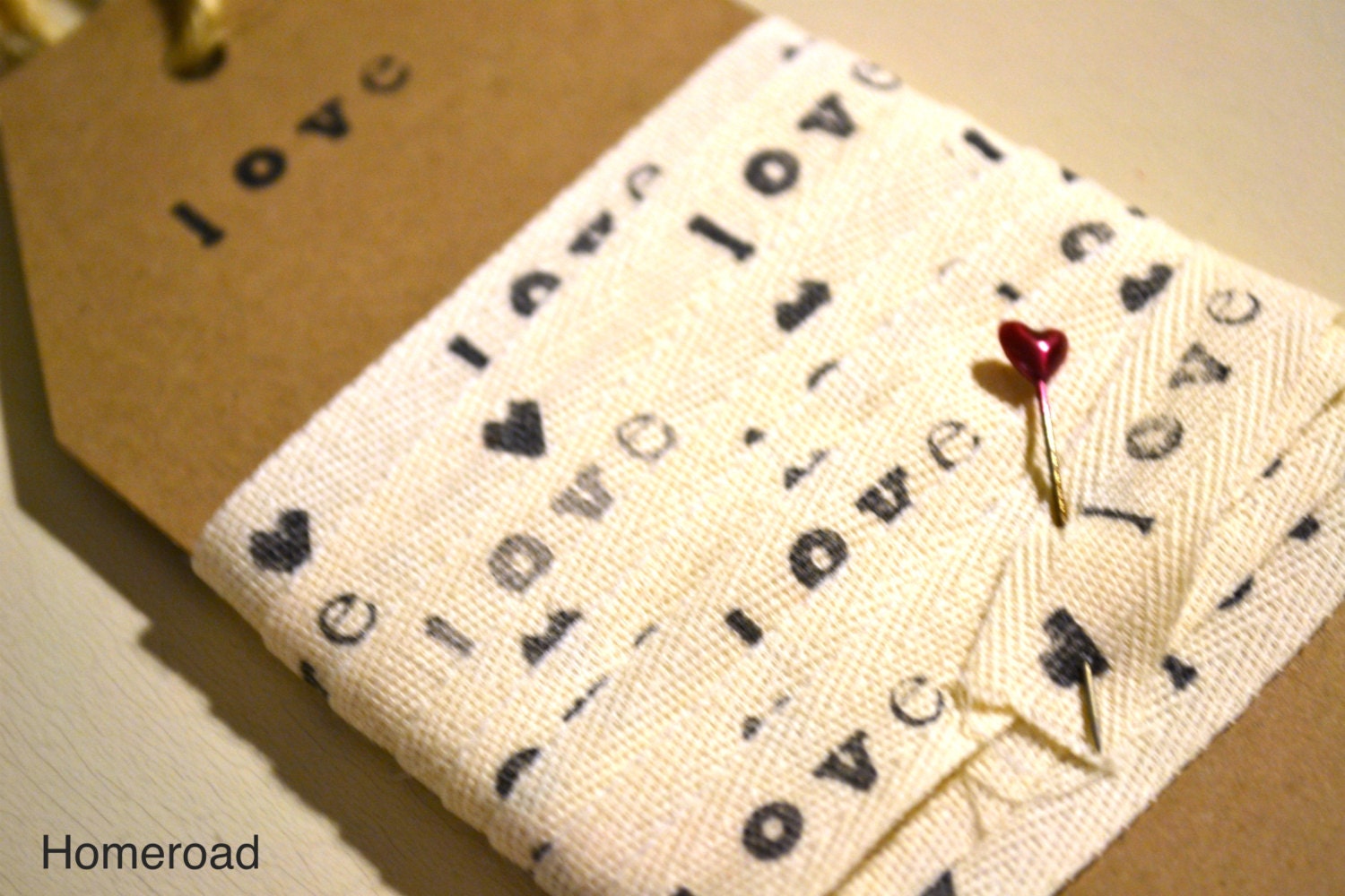 Hand Printed Valentine's LOVE Vintage Ribbon