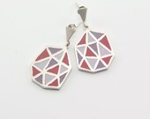 POLIEDRA sterling silver and polymer clay earrings in burgundy, violet and lavander