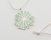 HERBARIUM daisy flower sterling silver and polymer clay pendant in baby blue