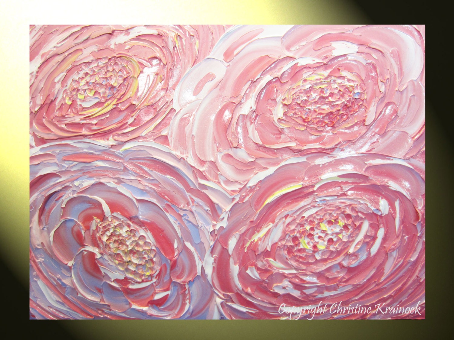 ORIGINAL Art Abstract Painting Pink Peonies Flowers Textured Floral Peony Flower Modern Palette Knife Home Decor 18x24" -Christine