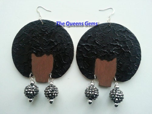 Handpainted Afro Hair Lady Resin Beaded Wooden Earrings
