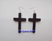Handpainted Black Wooden Cross Earrings