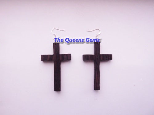 Wenge Wood Cross Earrings