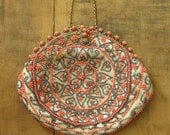 Vintage Victorian Beaded Purse - Coral and Gray Hearts and Flowers Embellishment - Romance is in the Bag