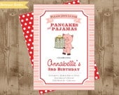 DIY Printable Pancakes and Pajamas Invite - If you give a Pig a Pancake - Pj Party- pink and red
