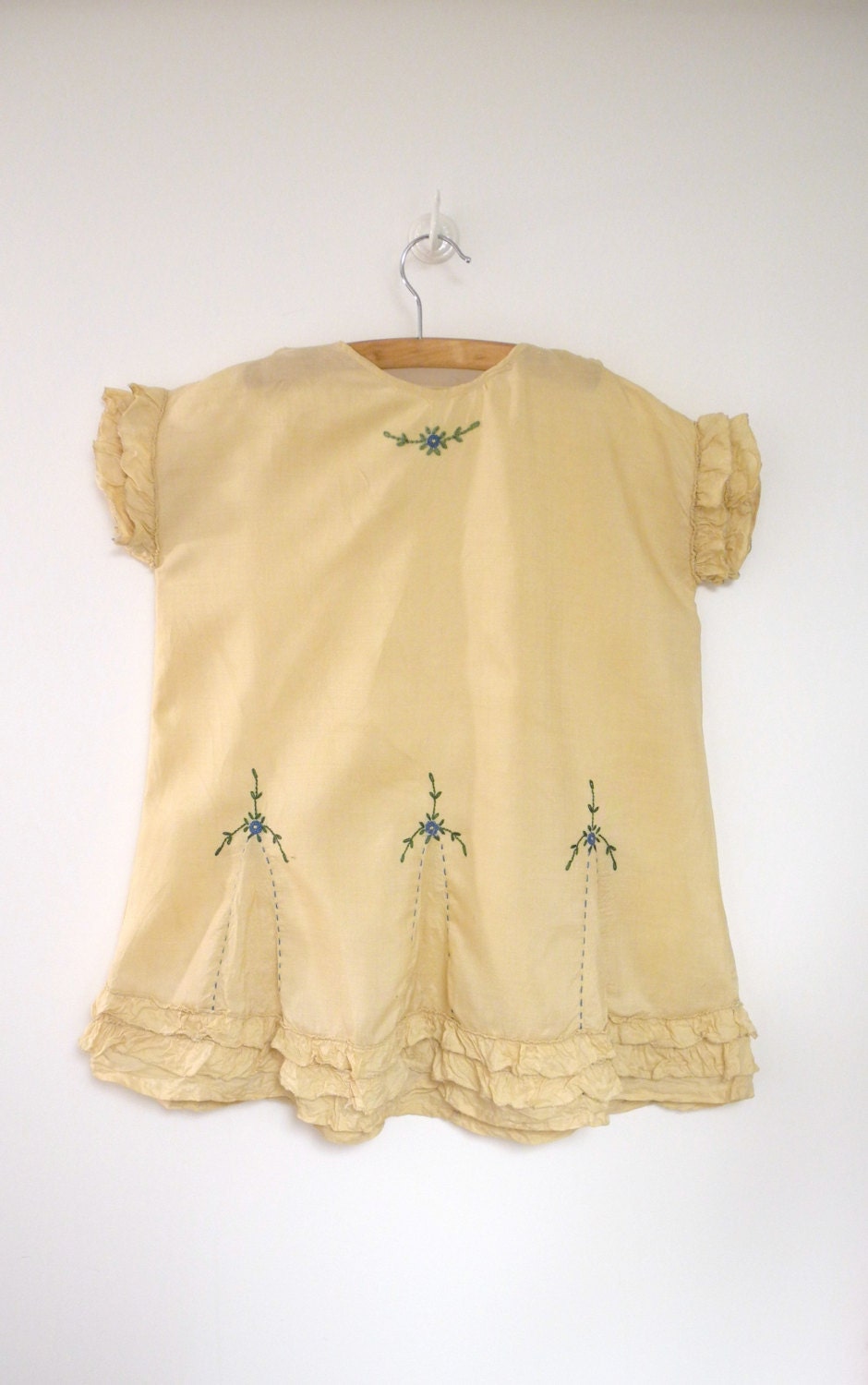 1905 Handmade Edwardian Tan, Blue and Green Ruffle Dress