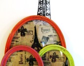 Painted Frames with French Print Burlap, Glass Included, Set of Three Hand Painted Frames