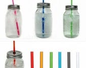 Ten Reusable Mason Jar To-Go Tumbler Lids - You Pick Colors - 10.5" Straw