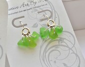 Genuine Green  Sea Glass Sterling Silver  Drop Earrings