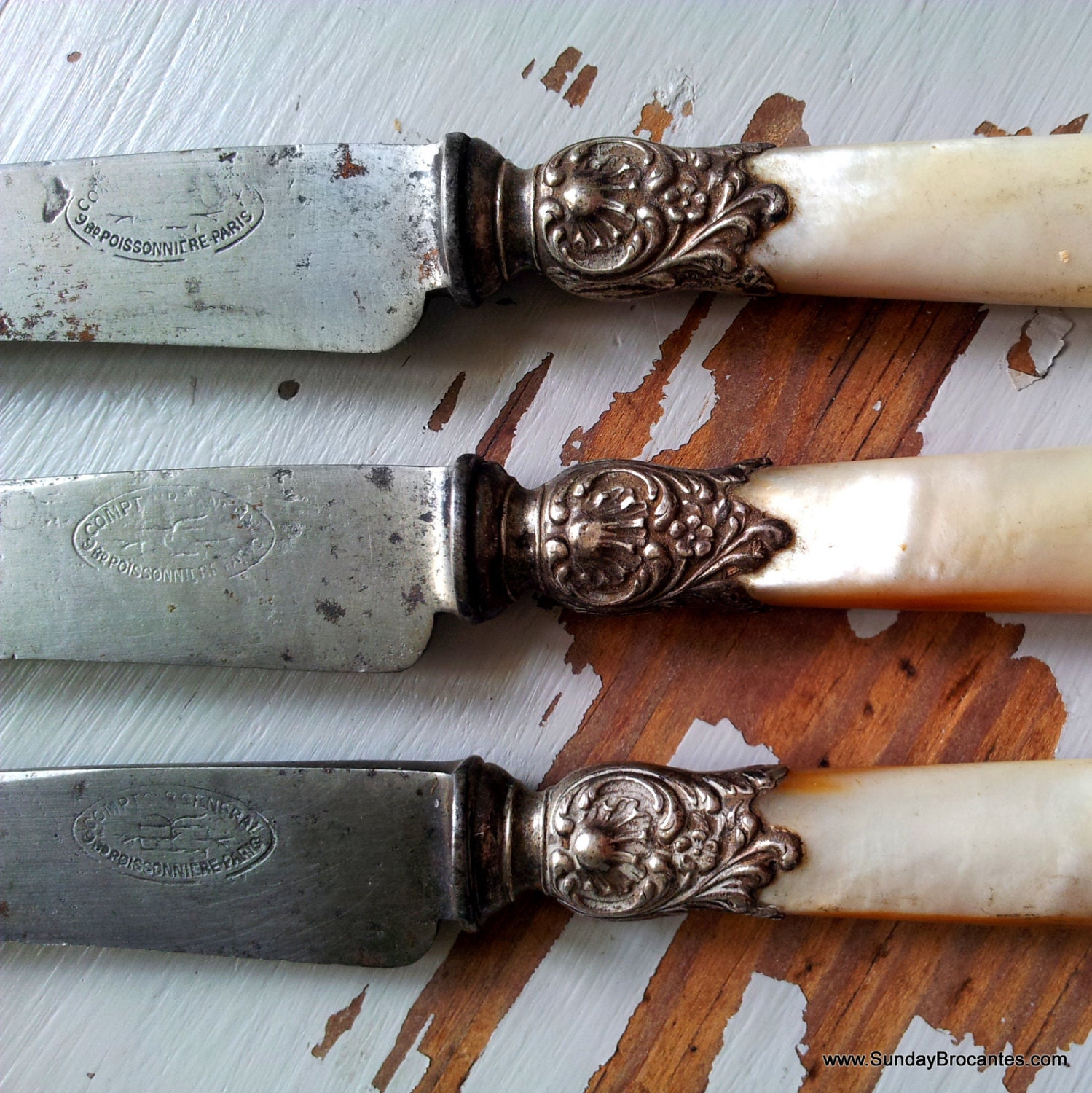 Antique Mother of Pearl and Silver French Knives