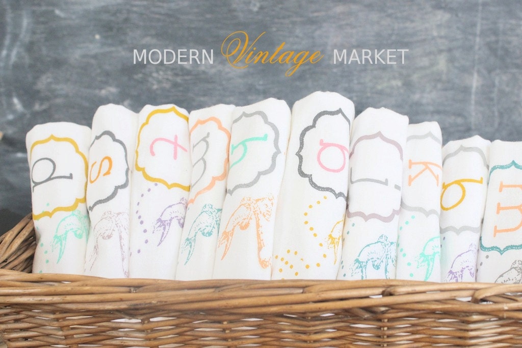 6 "JEWELED BIRD" Tea Towels- Monogrammed Towel - Floursack Kitchen Towels -  Bird   - Dish Towel - Tea Towel,eco friendly