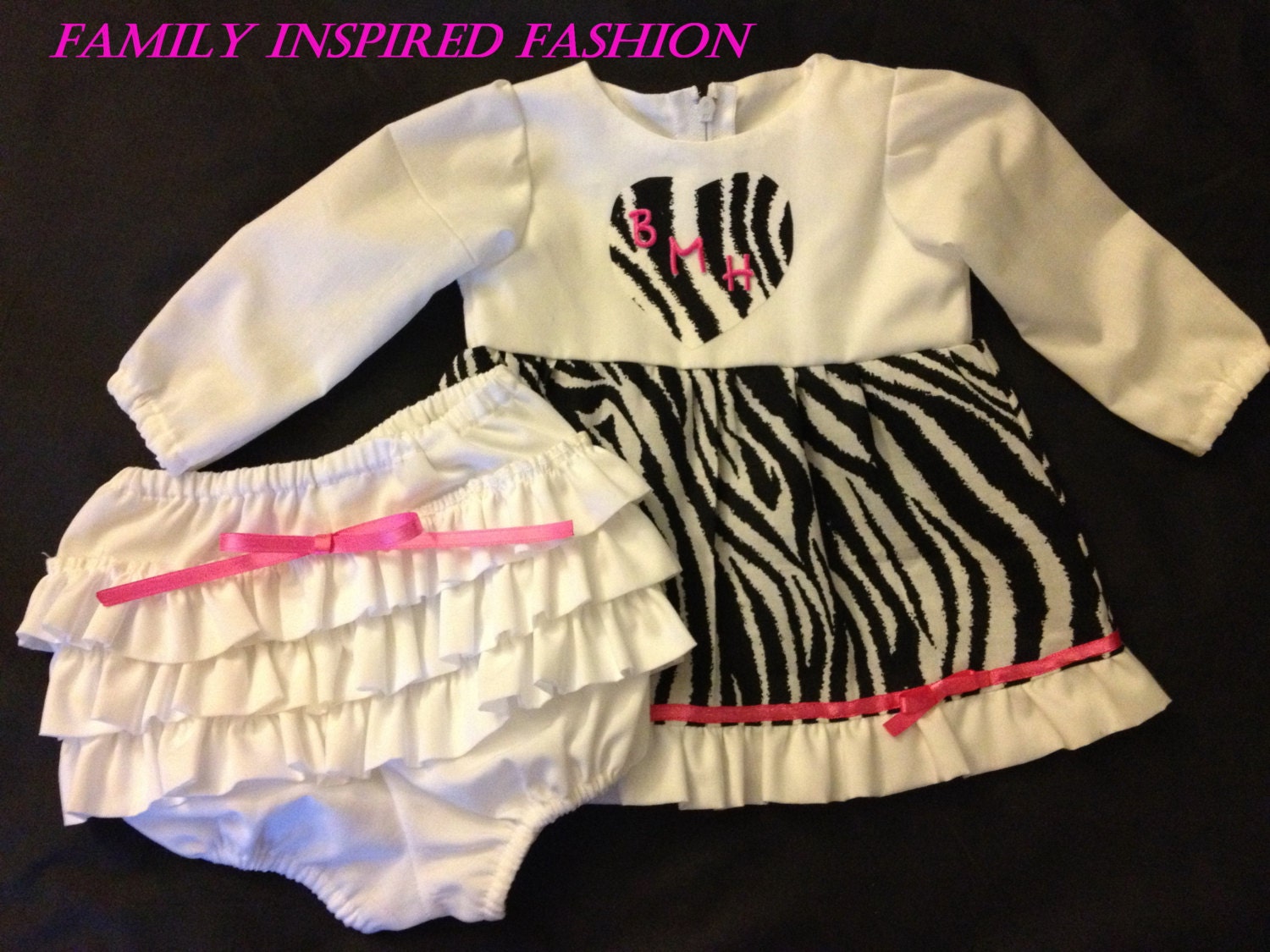 Baby girl four piece mongrammed zebra outfit