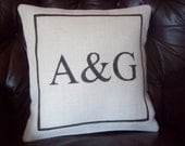 Initial Pillow Cover 16 x 16 - Burlap Personalized Decorative Pillow Cover - Wedding or Anniversary Gift - More Colors Available