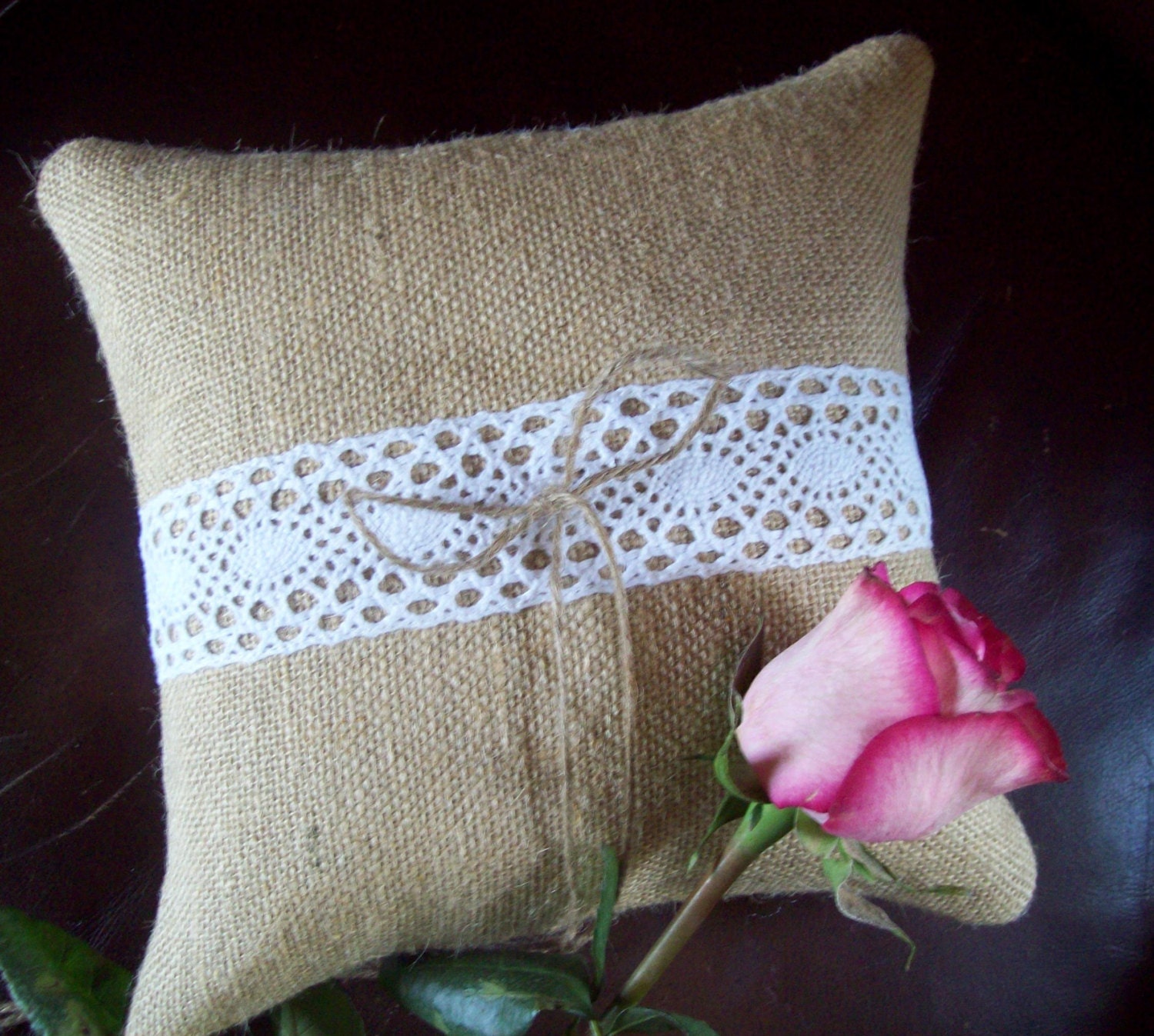Ring Bearer Pillow - Burlap Ring Bearer Pillow - Burlap and Lace Ring Pillow - Rustic Wedding Ring Bearer Pillow