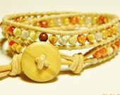 Ombre Carnelian beaded leather double wrap bracelet