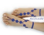 NEW FLOWER Barefoot Sandals - Valentines dark BLUE flower, Valentine's Day gift