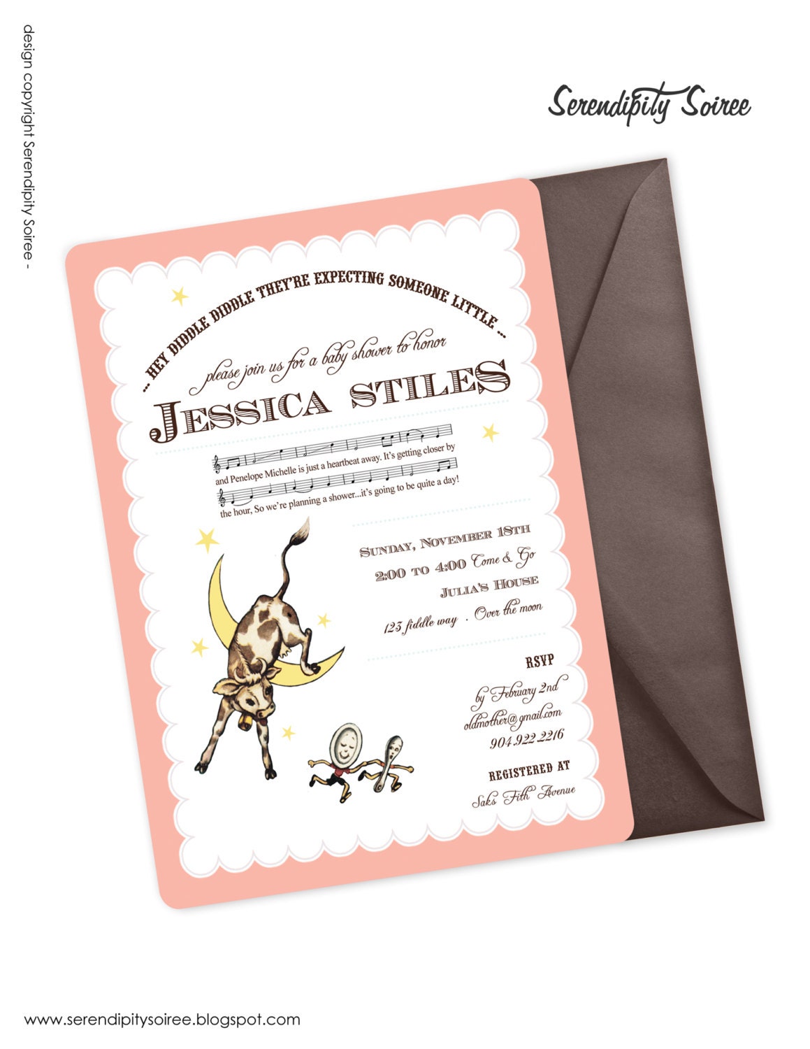 Hey Diddle Diddle (GIRLS) - Custom Printable Invitation - Nursery Rhyme - Mother Goose, Cow jumped over the moon Il_570xn