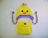 Spring Chick Crocheted Hat and Diaper Cover - Photo Prop - Available in Newborn to 24 Months Size - Any Color Combination