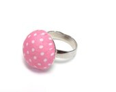 Pink Polka Dot Ring - Preppy Summer Jewelry - Pink and White Accessory - 1950s Retro - Rockabilly