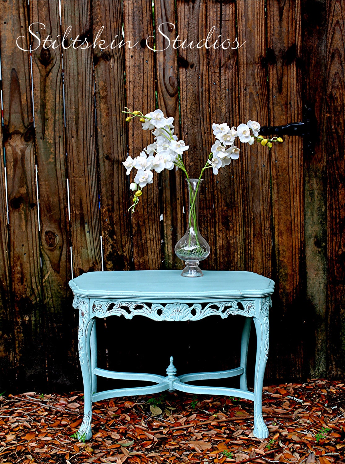 Charming Shabby Cottage Duck Egg Blue Side Table