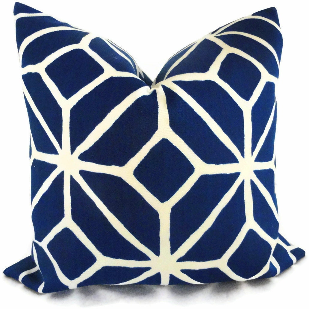 Trina Turk Marine Blue Trellis Indoor Outdoor Pillow Cover, Schumacher, 18x18, 20x20, 22x22 or 14x20