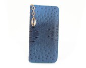Handmade vegan leather wallet purse blue crocodile print