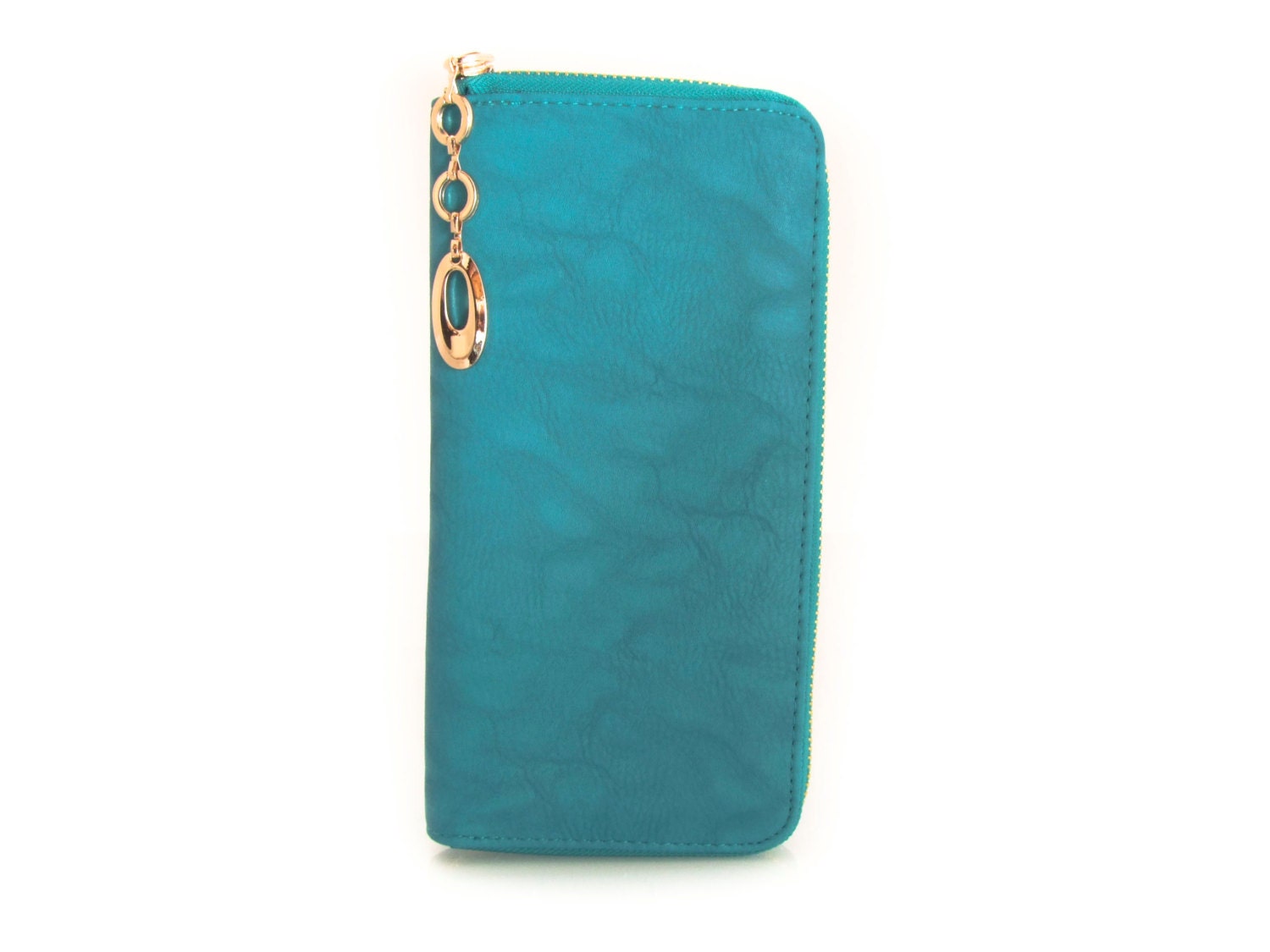 Handmade vegan leather wallet purse turquoise