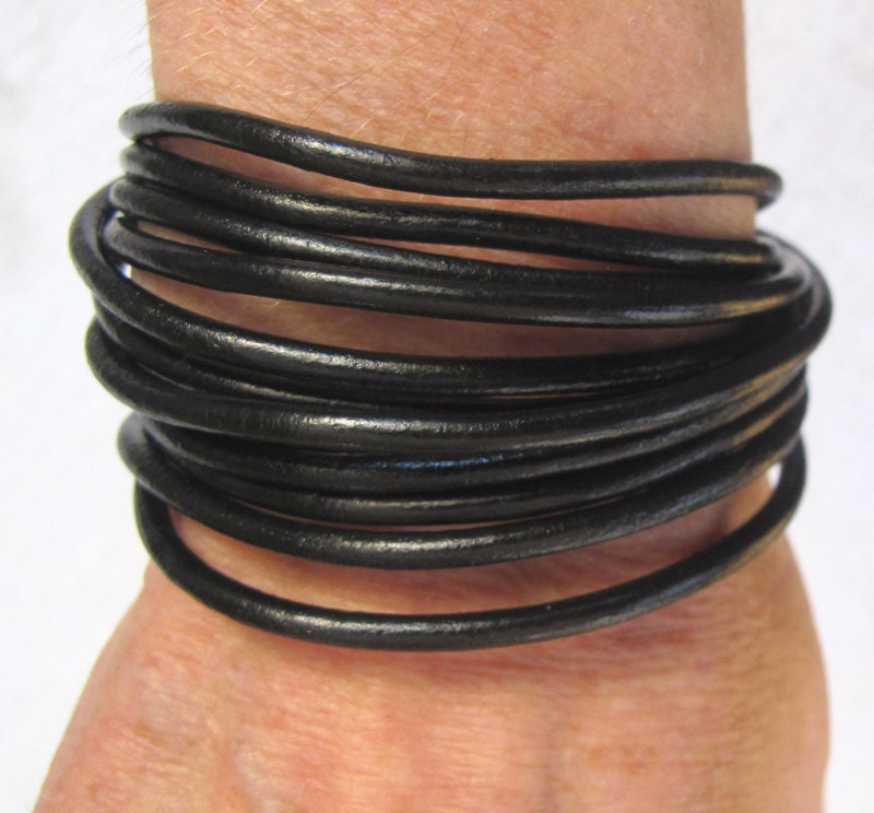 Skinny Leather Wrap Bracelet with Magnet Silver and Brass Black, Merlot, Smoke
