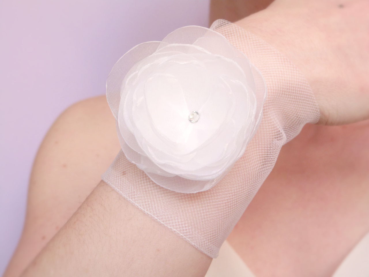 White organza flower wrist corsage Tulle & Swarovski