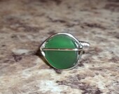 Recycled Frosted Green Wine Bottle Wire Wrapped Ring