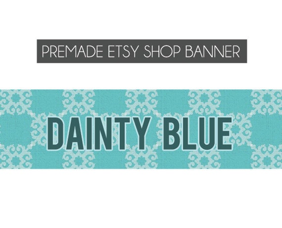 premade etsy shop banner - Dainty Blue - custom, made to order - vintage, dark blue, light blue, pattern
