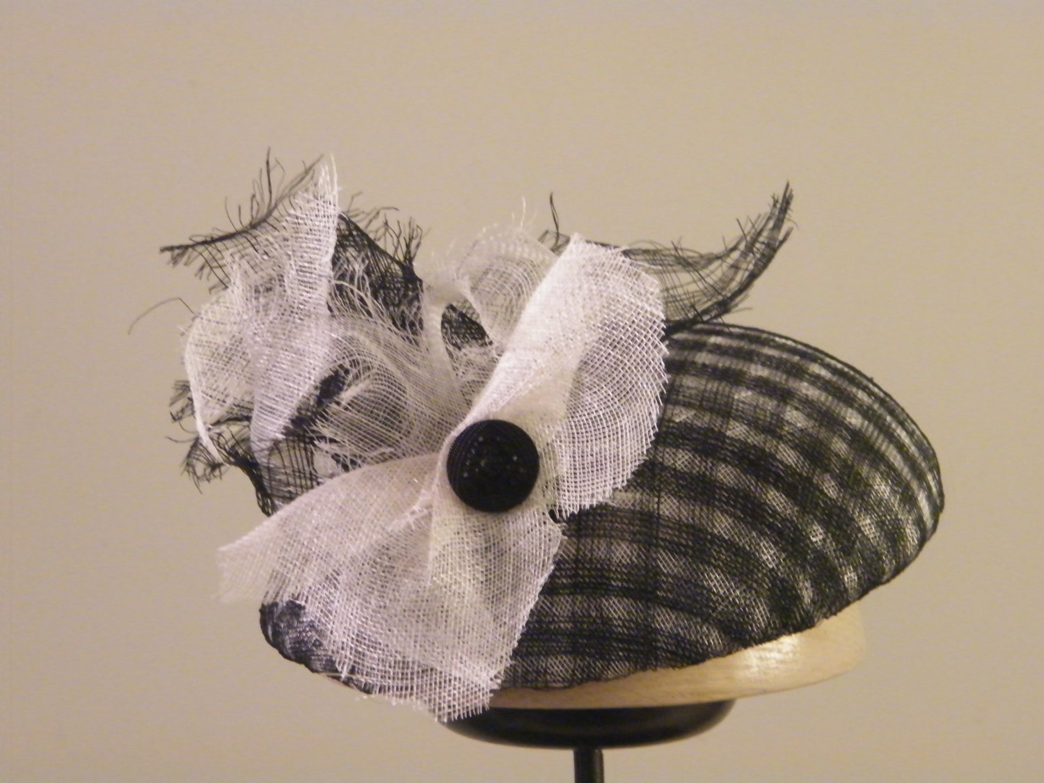 black and white sinamay cocktail hat - Derby Ascot black hat fascinator