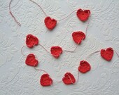 Crochet Hearts Garland 10 Hearts Banner Bunting Pennant, red hearts, crochet wedding garland, Baby Shower Gift
