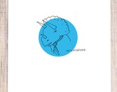 Friendly Dinosaur, Triceratops Print in Blue