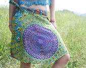 Bohemian Wrap Skirt, Peacock Print Hippie Skirt, Cover-Up, Boho, Gypsy, Moon Sunburst, Christmas gift, Festival Skirt, Small, Winter skirt