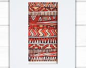 Abstract Aztec pattern lino print with mount