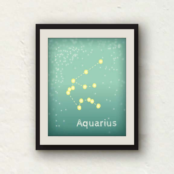 Aquarius Art - Zodiac Art - Aquarius Constellation Print - Star decor - Star print - 8x10 graphic print