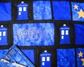 Doctor Who inspired baby blanket with TARDIS, Gallifreyan, and stars CUSTOM MADE