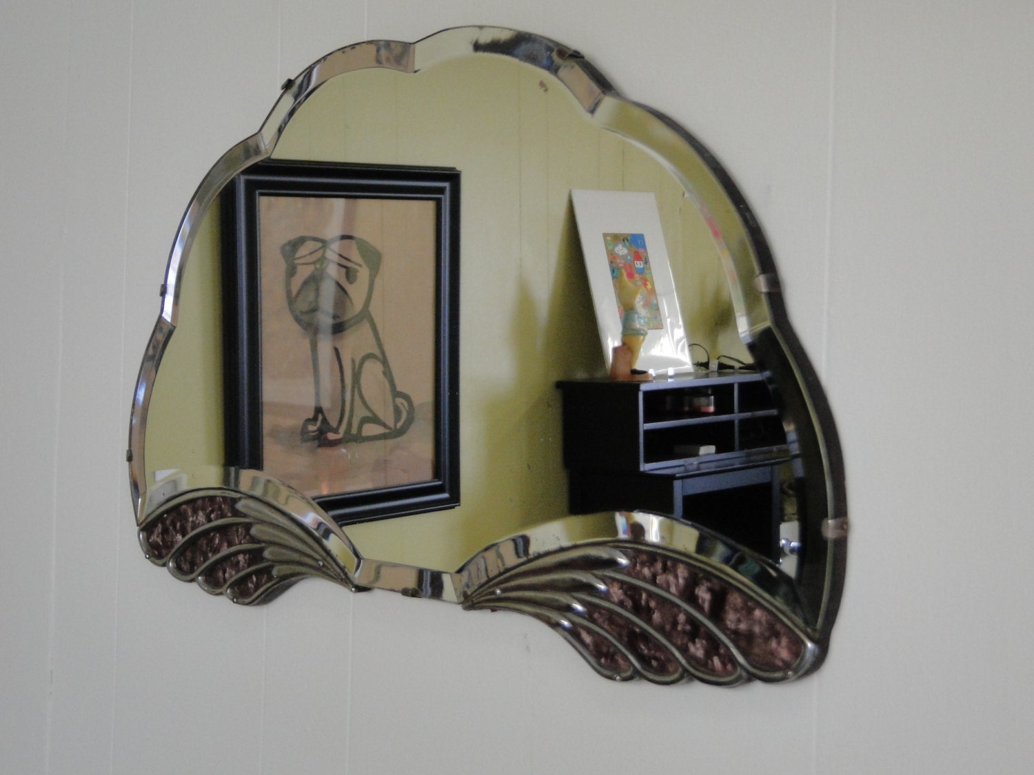 Antique Vintage Art Deco Wall Mirror with Beveled Edge