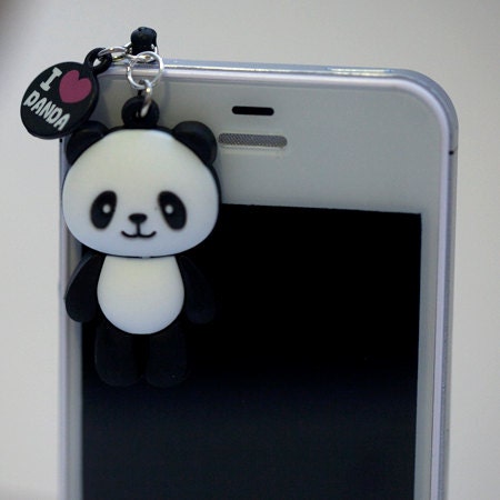 Kawaii PANDA LOVE Iphone Earphone Plug/Dust Plug - Cellphone Headphone Handmade Decorations