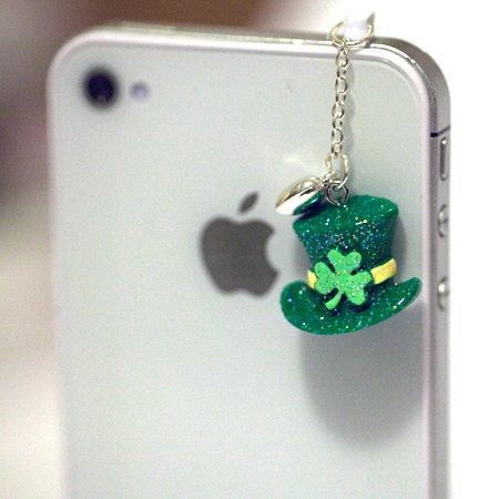 Kawaii ST PATRICKS HAT Iphone Earphone Plug/Dust Plug - Cellphone Headphone Handmade Decorations