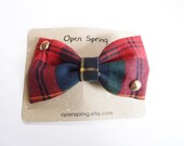 Vintage tartan rivet bow hair clip