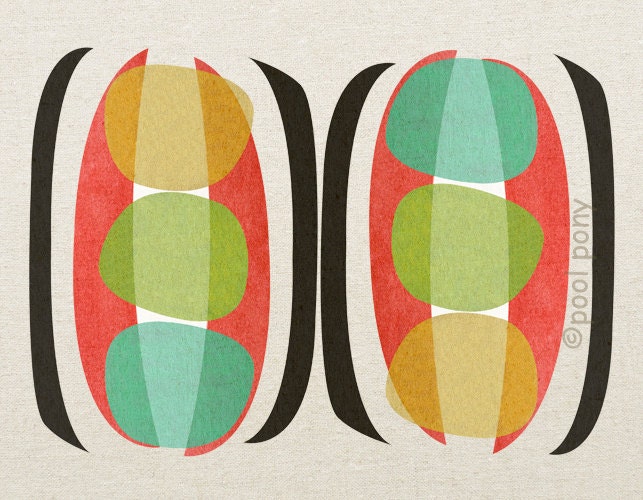 pea pods, mid century design, art print, by pool pony, NEW EXTRA LARGE A2 size