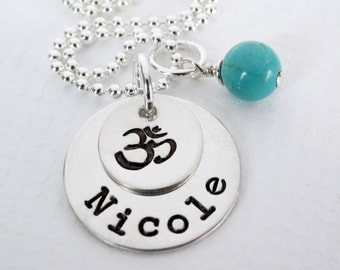 Ohm Necklace - Personalized Yoga Jewelry - Breathe - Sterling Silver - Patricia Ann Jewelry Designs