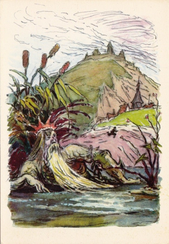 Postcard Illustration for Slovenian fairytale "Merman" - 1963, Izogiz
