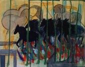 Out of the Gate, original oil and acrylic painting, abstract, mixed media, 16x20 framed
